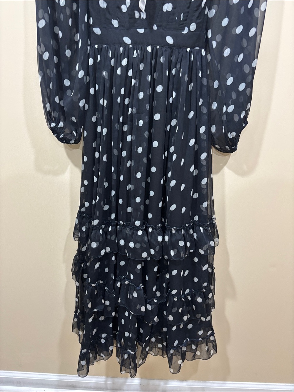 NWT Free People Polka Dot Long Sleeve Maxi Dress Black Size Small - Picture 11 of 16